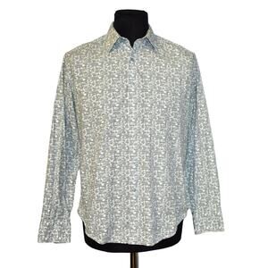 A5 Auth ROBERT GRAHAM White Zig Zag Print Classic Fit Long Sleeve Shirt Size M